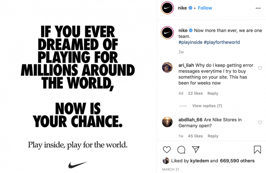 Nike's Instagram post